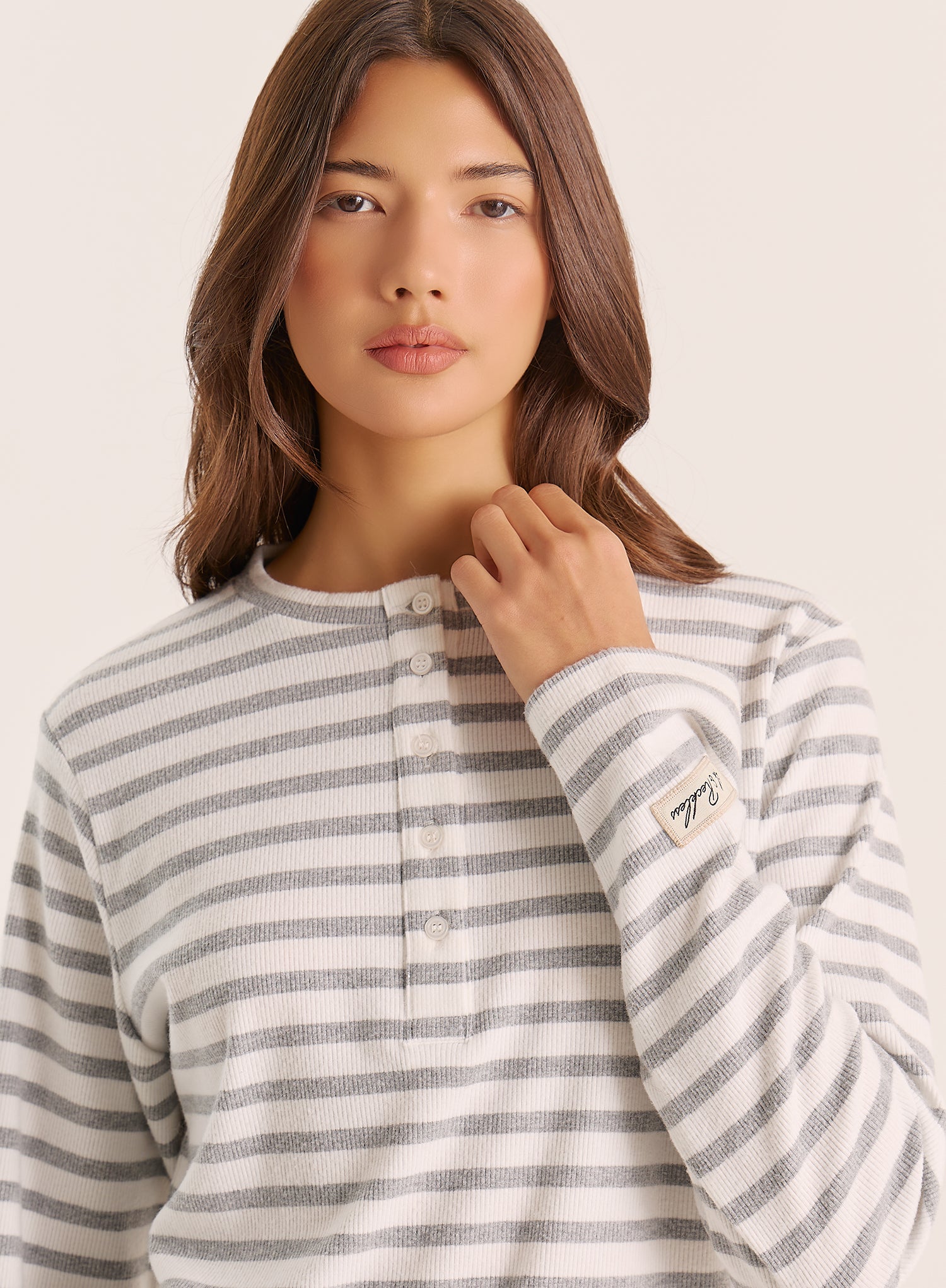Light Grey Striped Jersey Ribbed Top